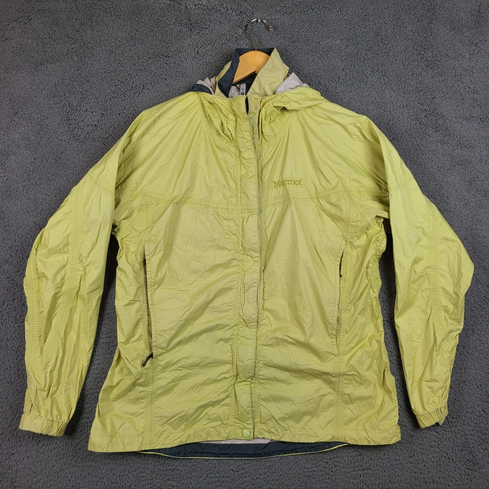 Marmot Precip Rain Jacket Womens XL Lime Green Full Zip Hooded Hiking Shell